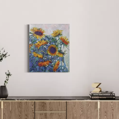 Sunflowers, Abstract Original Art Painting, 2015